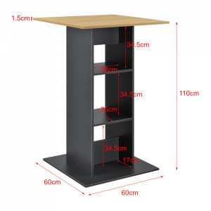 Masa bar Visby CL, 70 x 70 x 110cm, PAL melaminat, gri inchis/culoarea lemnului, cu 3 rafturi - P69369746 - Img 2