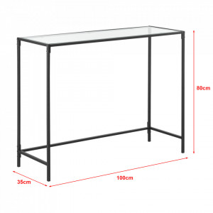 Masa consola, 100 x 35 x 80 cm, otel/sticla negru - P73684473 - Img 3
