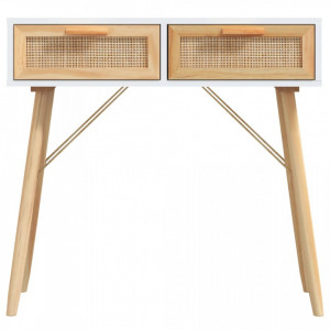 Masă consolă alb 80x30x75 cm lemn masiv pin și ratan natural - V345624V - Img 4