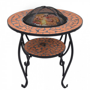 Masă cu vatră de foc, mozaic, cărămiziu, 68 cm, ceramică - V46723V - Img 3