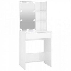 Masă de toaletă cu LED, alb extralucios, 60x40x140 cm - V808834V - Img 1