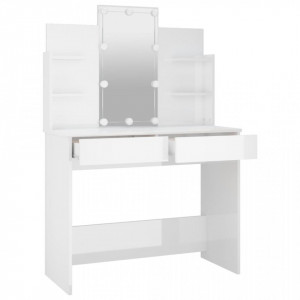 Masă de toaletă cu LED, alb extralucios, 96x40x142 cm - V808825V - Img 3