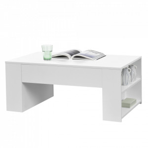 Masuta cafea cu 2 spatii depozitare alb/alb extra lucios - P73161281