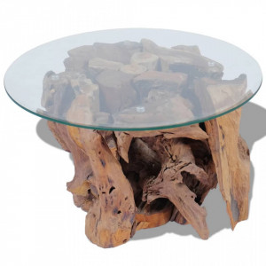Masuta de cafea, 60 cm, lemn masiv de tec erodat - V243474V - Img 4