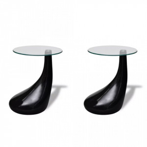 Masuta de cafea cu blat rotund din sticla, 2 buc, negru lucios - V240323V - Img 2