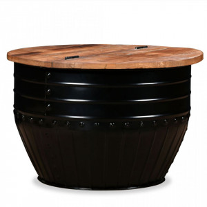 Masuta de cafea in forma de butoi Lemn masiv reciclat Negru - V245255V - Img 1