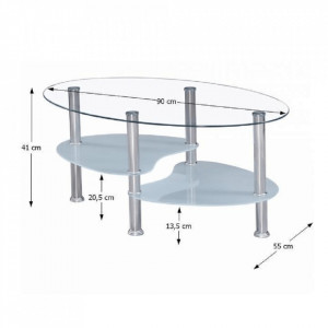 Măsuţă de cafea, oţel cu sticlă transparentă și sticlă albă, 90x55x41 cm - TP143859 - Img 4