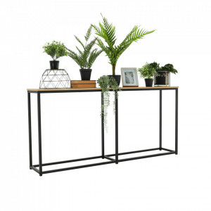 Măsuţă, masă tip consolă în stil industrial, stejar și negru, 160x30x75 cm - TP281267 - Img 19