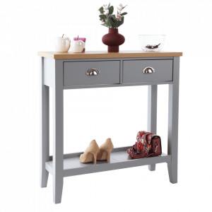 Măsuţă, masă tip consolă nuc și gri 80x30x80 cm - TP280949 - Img 18