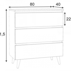 MBCO2 - Comoda 80 cm, cu 3 sertare pentru dormitor, living, dining: Alb-Stejar - Img 3