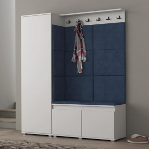 MBCUIAR2 - Set Cuier hol, 154x37x177 cm - 6 agatatori haine, hol, pantofar - culoarea Stejar cu tapiterie Albastra / Gri / Verde - Img 6