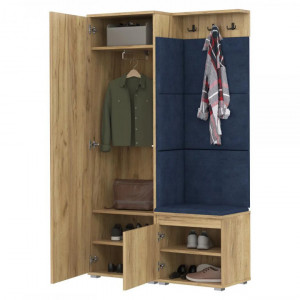 MBCUIAR5 - Set Cuier hol, 104x37x177 cm - 3 agatatori haine, hol, pantofar - Culoarea Stejar cu tapiterie Albastra /Gri / Verde - Img 5