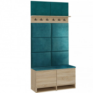 MBCUIS1 - Set Cuier hol, 100x37x213 cm - 6 agatatori haine, hol, pantofar - Sonoma, culoare tapiterie: Verde Inchis / Turcoaz / Albastru / Gri - Img 4
