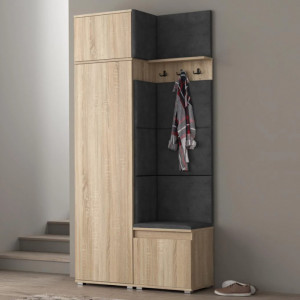 MBCUIS8 - Set Cuier hol, 104x37x214 cm - 3 agatatori haine, hol, pantofar - Sonoma cu Tapiterie Gri /Verde / Albastra