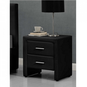 Noptieră neagră, cu 2 sertare, piele ecologică, 48x42x55 cm - TP191855 - Img 4