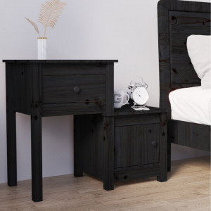 Noptieră, negru, 79,5x38x65,5 cm, lemn masiv de pin - V814547V - Img 2