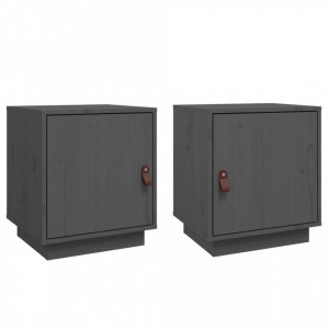Noptiere, 2 buc., gri, 40x34x45 cm, lemn masiv de pin - V818280V - Img 1