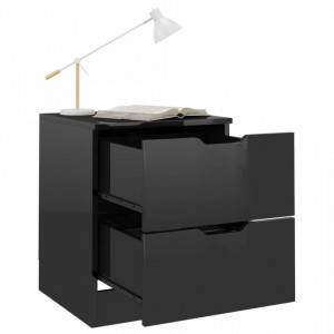 Noptiere, 2 buc, negru extralucios, 40x40x50 cm, lemn prelucrat - V326738V - Img 3