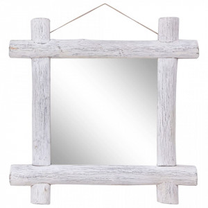 Oglinda cu rama din busteni alb 70 x 70 cm lemn masiv reciclat - V283932V - Img 1