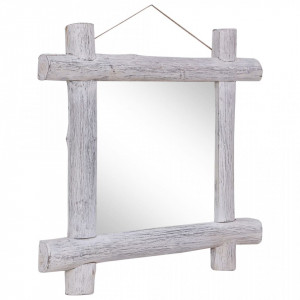 Oglinda cu rama din busteni alb 70 x 70 cm lemn masiv reciclat - V283932V - Img 2
