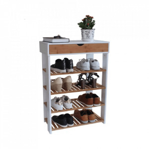 Pantofar cu rafturi, alb şi maro, 60x29x83 cm - TP255916 - Img 1