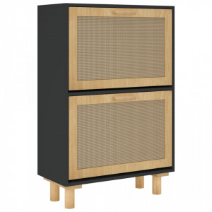 Pantofar, negru, 52x25x80 cm, lemn prelucrat și ratan natural - V345646V - Img 4