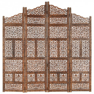 Paravan camera sculptat manual 4 panouri maro 160x165 cm mango - V285329V - Img 1