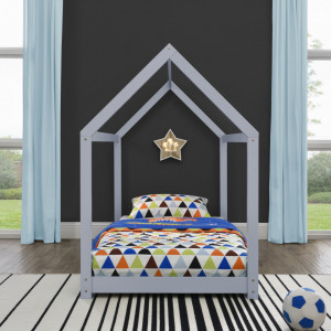 Pat copii, 206 x 98 x 142 cm, gri deschis, design casuta - P64038176 - Img 2