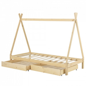 Pat copii cu 2 sertare pe roti, 206 x 96 x 162 cm, culoarea bradului - P67898294 - Img 2