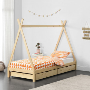 Pat copii cu 2 sertare pe roti, 206 x 96 x 162 cm, culoarea bradului - P67898294 - Img 4