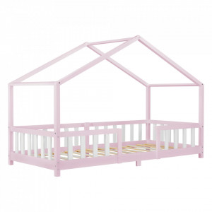 Pat copii design casuta, 90 x 200 cm, lemn, roz/alb - P76948100 - Img 3