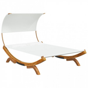 Pat de exterior cu baldachin, crem, 165x203x126 cm, lemn masiv - V313953V