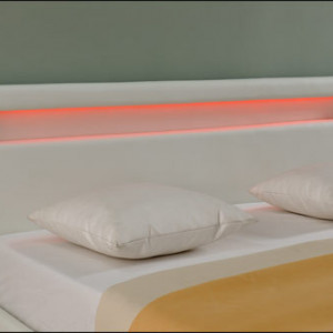 Pat dormitor tapitat cu LED 200x200 cm, alb - P48378410 - Img 4