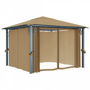 Pavilion cu perdele, gri taupe, 300 x 300 cm, aluminiu - V313893V