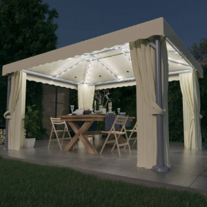 Pavilion cu perdele & șiruri lumini LED, alb crem, 4x3 m - V3070353V - Img 2