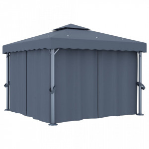 Pavilion cu perdele & șiruri lumini LED, antracit, 3x3 m - V3070347V - Img 3