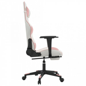Scaun de gaming cu suport picioare, alb/roz, piele ecologică - V3143772V - Img 4
