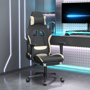 Scaun de gaming cu suport picioare, negru și crem, textil - V3143743V - Img 2