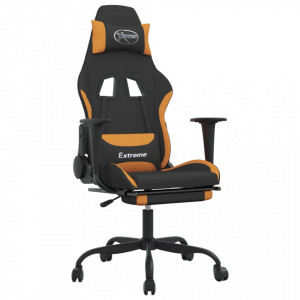 Scaun de gaming cu suport picioare, negru și oranj, textil - V3143727V
