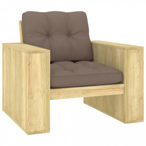 Scaun de grădină cu perne gri taupe, lemn de pin tratat - V3065749V - Img 2