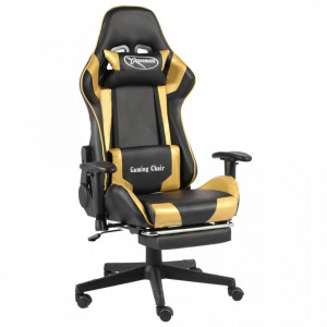 Scaun de jocuri pivotant cu suport de picioare, auriu, PVC - V20498V - Img 2