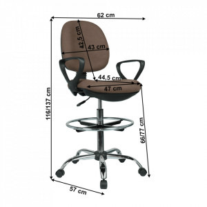 Scaun de lucru ridicat, maro și negru, 62x57x116-137 cm - TP297301 - Img 2