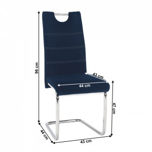 Scaun de masă, ţesătură albastră din catifea / cusături deschise - TP285421 - Img 2
