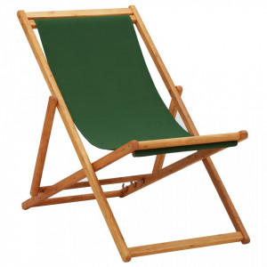 Scaun de plaja pliabil, verde, lemn de eucalipt si tesatura - V310315V