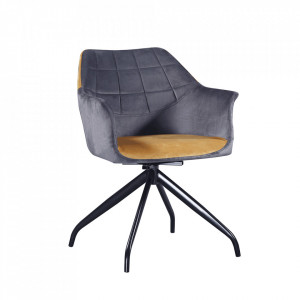 Scaun pivotant, gri, ţesătură de catifea camel / negru - TP297878 - Img 1