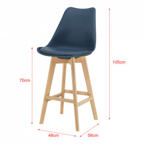 Scaune bar, set 4 buc, plastic/imitatie piele/lemn, albastru - P74694640 - Img 3