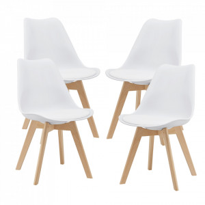 Scaune bucatarie, set 4 buc, PU/fag, alb - P74694629 - Img 2