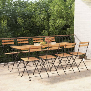 Scaune de bistro pliabile, 8 buc., lemn masiv de tec și oțel - V3152111V - Img 2