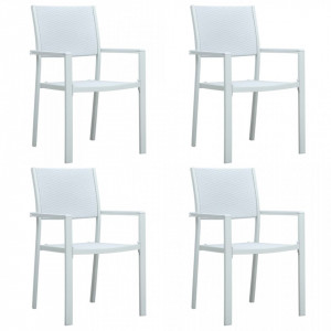 Scaune de grădină, 4 buc., alb, plastic, aspect ratan - V47888V - Img 2