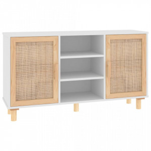 Servantă, alb, 105x30x60 cm, lemn masiv pin și ratan natural - V345639V - Img 1